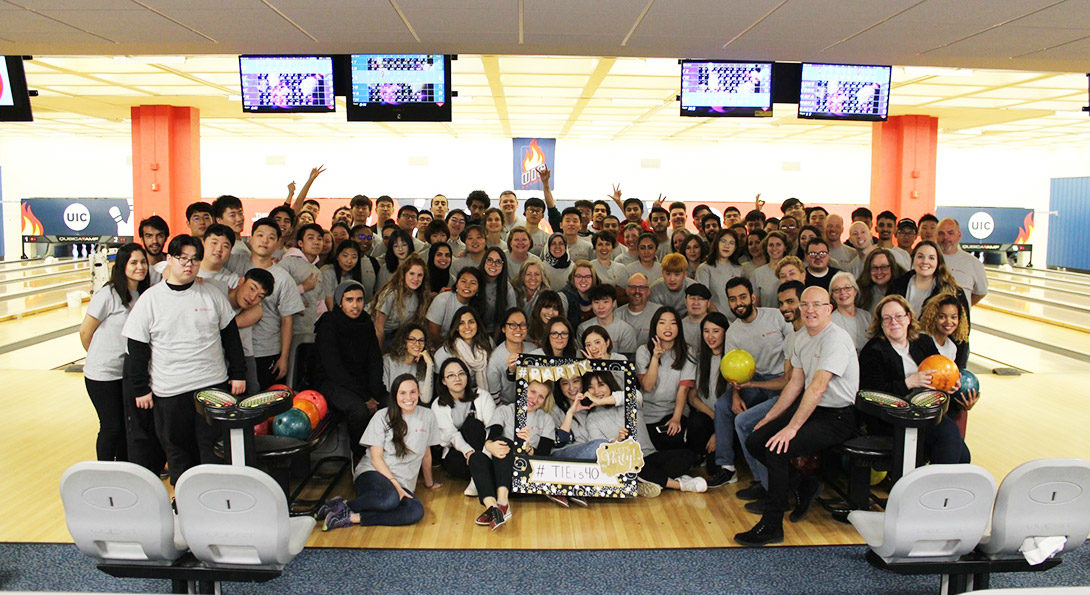Student and staff celebrate 40 years of TIE at the UIC Bowling Alley.